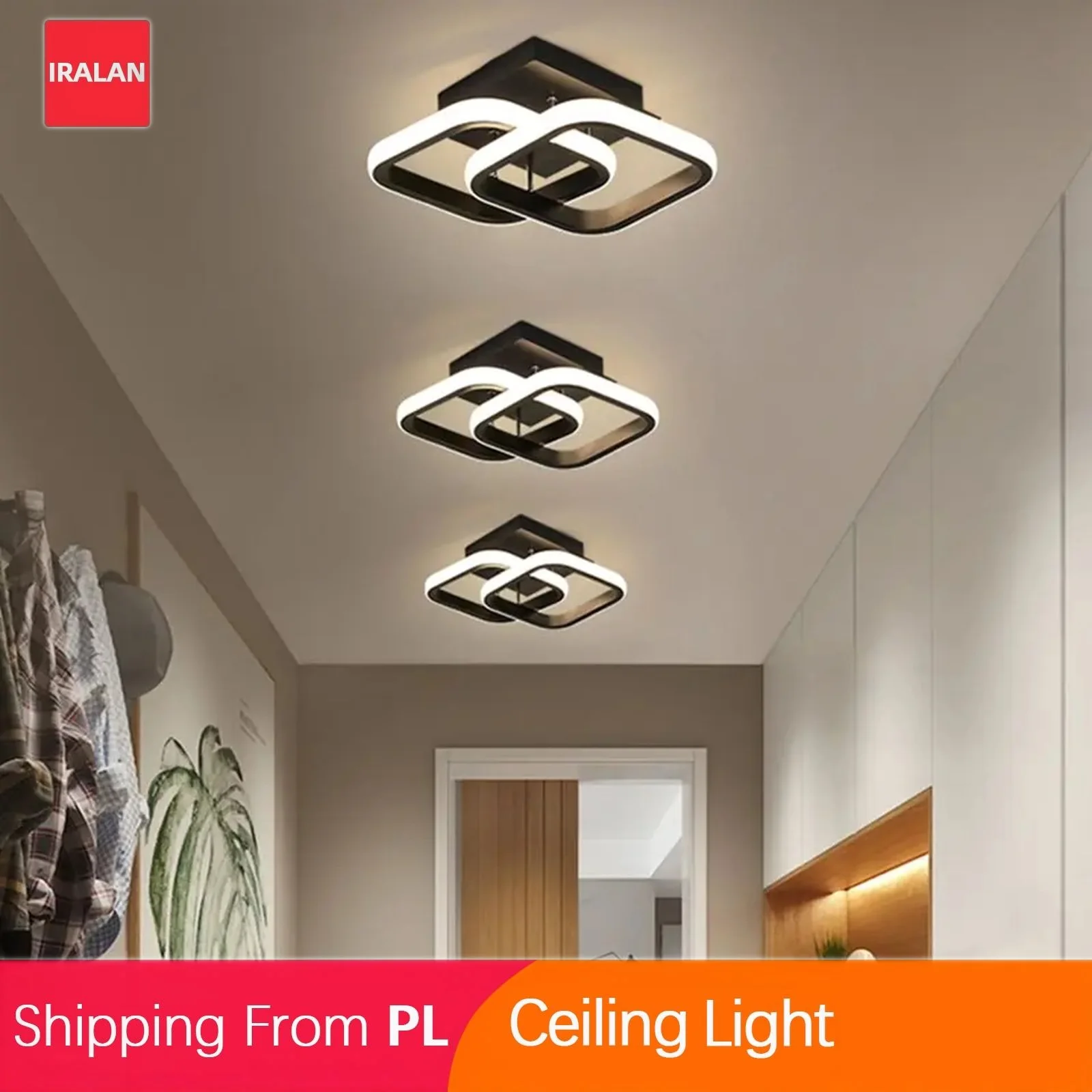 Plafonnier LED Minimaliste 3 Couleurs, Lustre Moderne Brillant pour Maison, Balcon, Couloir, Chambre - Luminaire Économe en Énergie