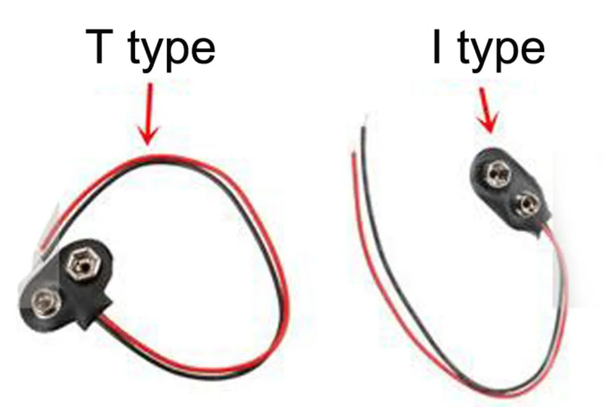 100PCS/Lot  DIY T type or I type Snap On 9V Battery Holder Clip Connector Hard Shell 15CM Cable Lead Socket Plug Buckle Wire