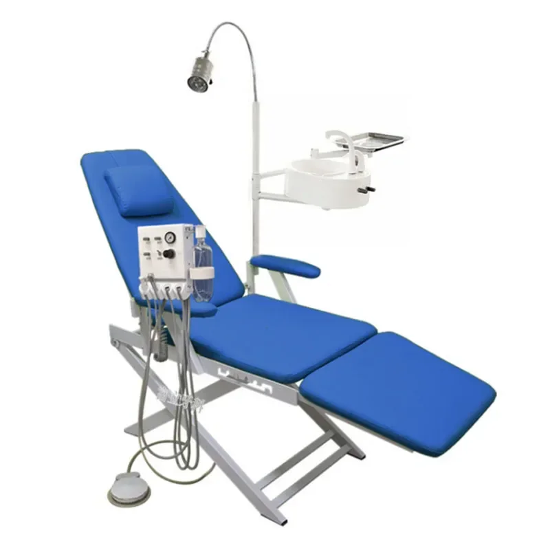 Silla plegable Dental, unidad portátil con unidad de turbina de aire con lámpara de luz LED Oral con descarga de agua, silla de luz móvil