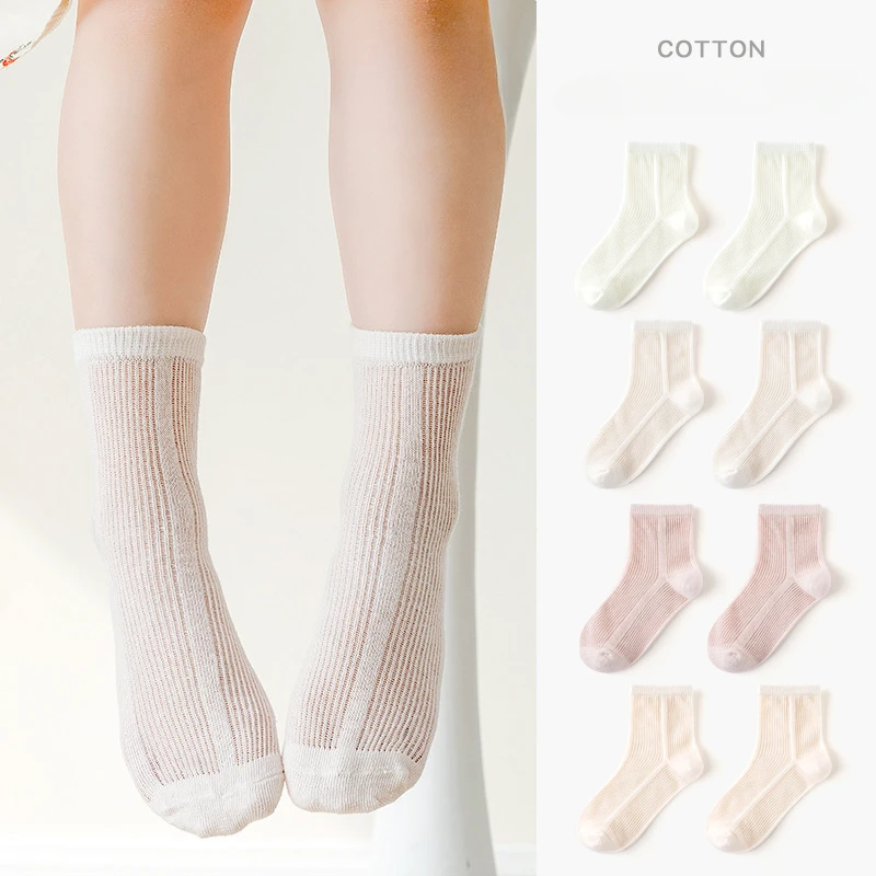 Five Pairs of Summer Children\'s Fashion Simple Solid Color Boys and Girls Students Thin Mesh Breathable Comfortable Socks