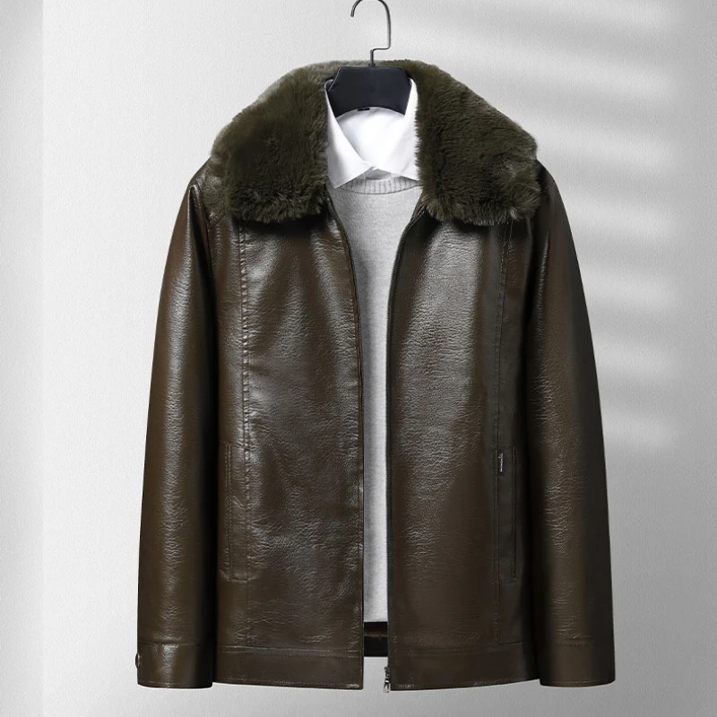 الخريف والشتاء المألوف سميكة الدافئة للماء بولي Leather سترة جلدية للرجال عارضة فضفاض الرياضة حجم كبير معطف الراقية #1