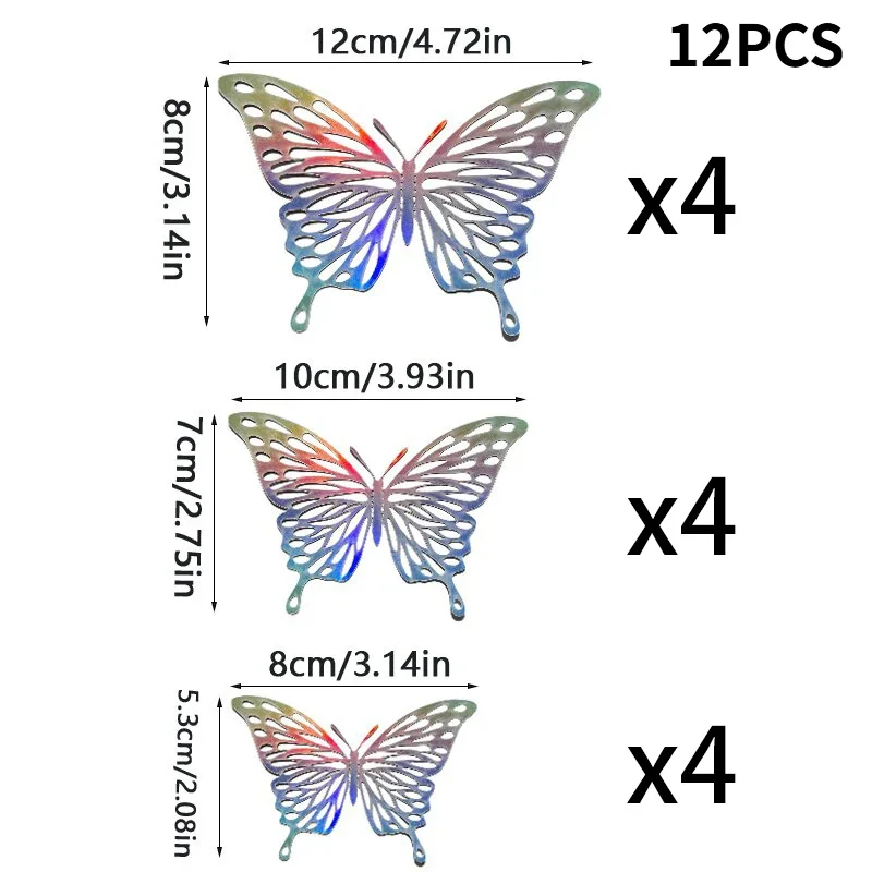 12/24PCS Laser Butterflies 3D Paper Butterfly Wall Stickers Ideal Birthday Room Party Home Decoration