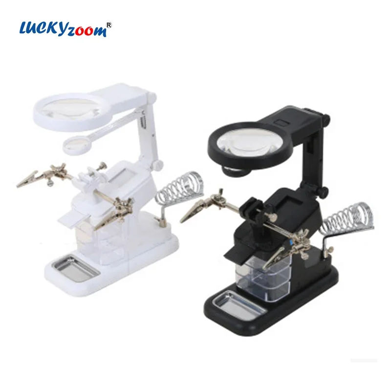 

Third Hand Soldering Magnifier 3X 4.5X 25X USB Illuminated 10 LED Magnifying Glass Auxiliary Clip Welding Iron Phone Repair Lupa