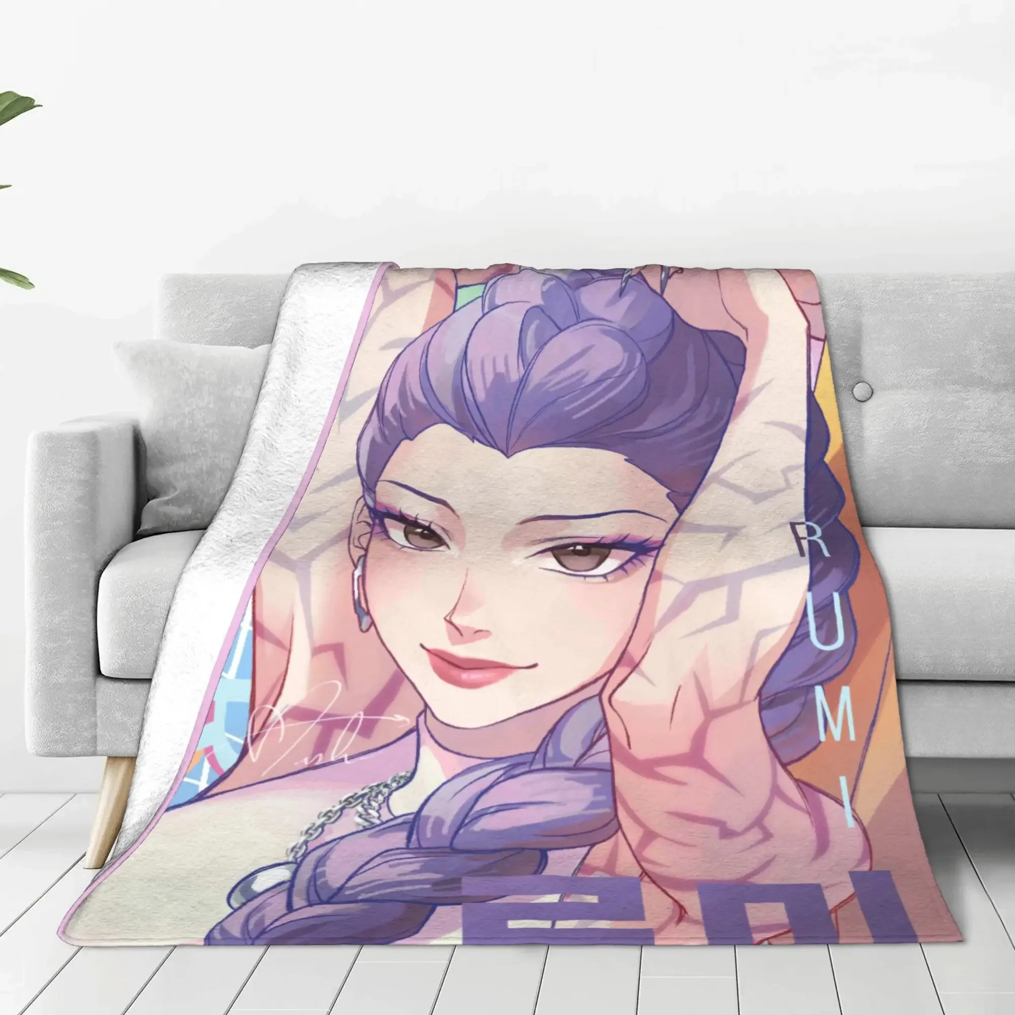 

Kpop Demon Hunters Rumi плюшевое фланелевое одеяло супер мягкий дизайн качество идеально подходит для дивана, кресла, покрывала, подарок, домашний текстиль