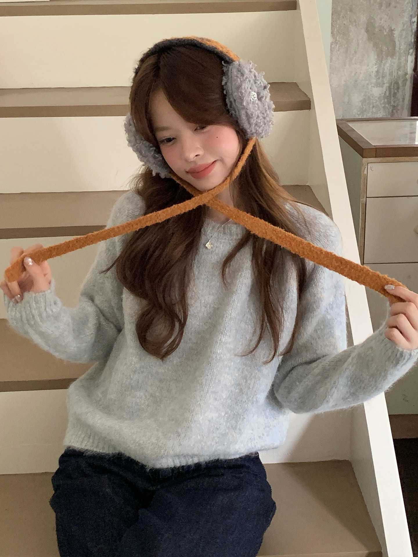 Korean Style Color Block Cashmere Knitted Ear Muffs Women's Autumn Winter Warm Cold Proof Ear Covers Cycling Ear Pads