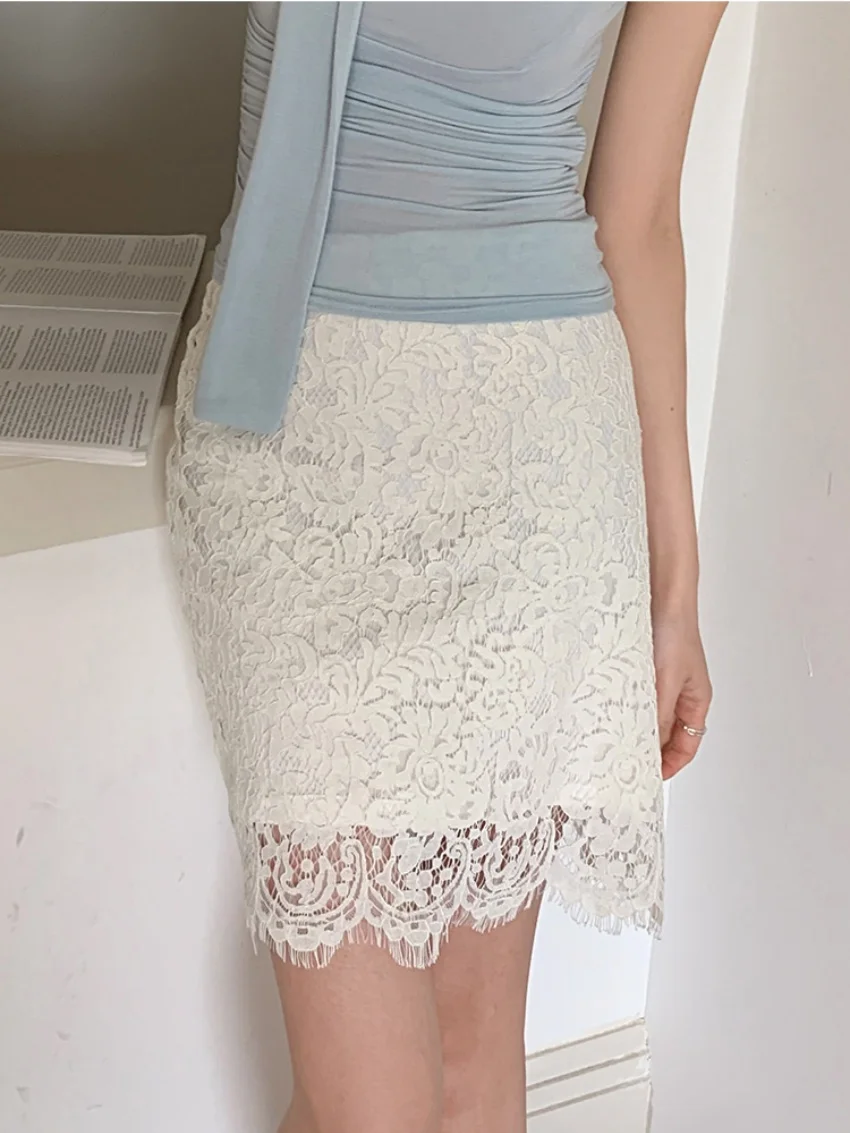 Alien Kitty Summer Bodycon Slim-Fit Mid-Length Skirts Women Lace Florals 2025 Gentle High Waist Office Lady Work Wear New