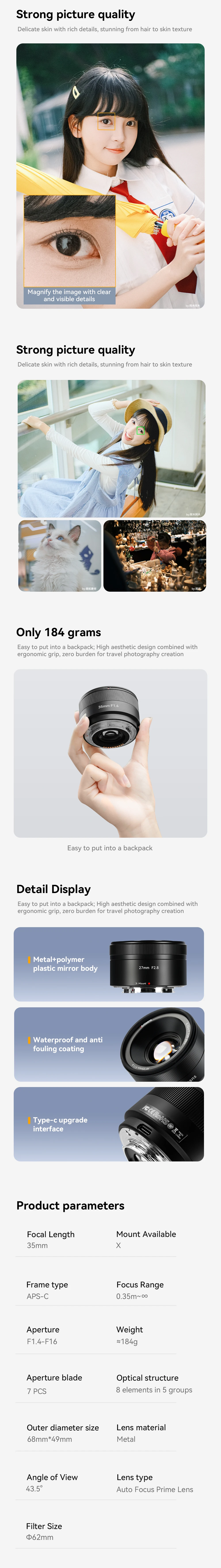 7artisans APS-C 35 mm F1.4 Autofokus spiegelloses Kameraobjektiv für Geisteswissenschaftenfotografie mit Fujifilm XF-Mount XE4 XT30 XT100 – Detail 2