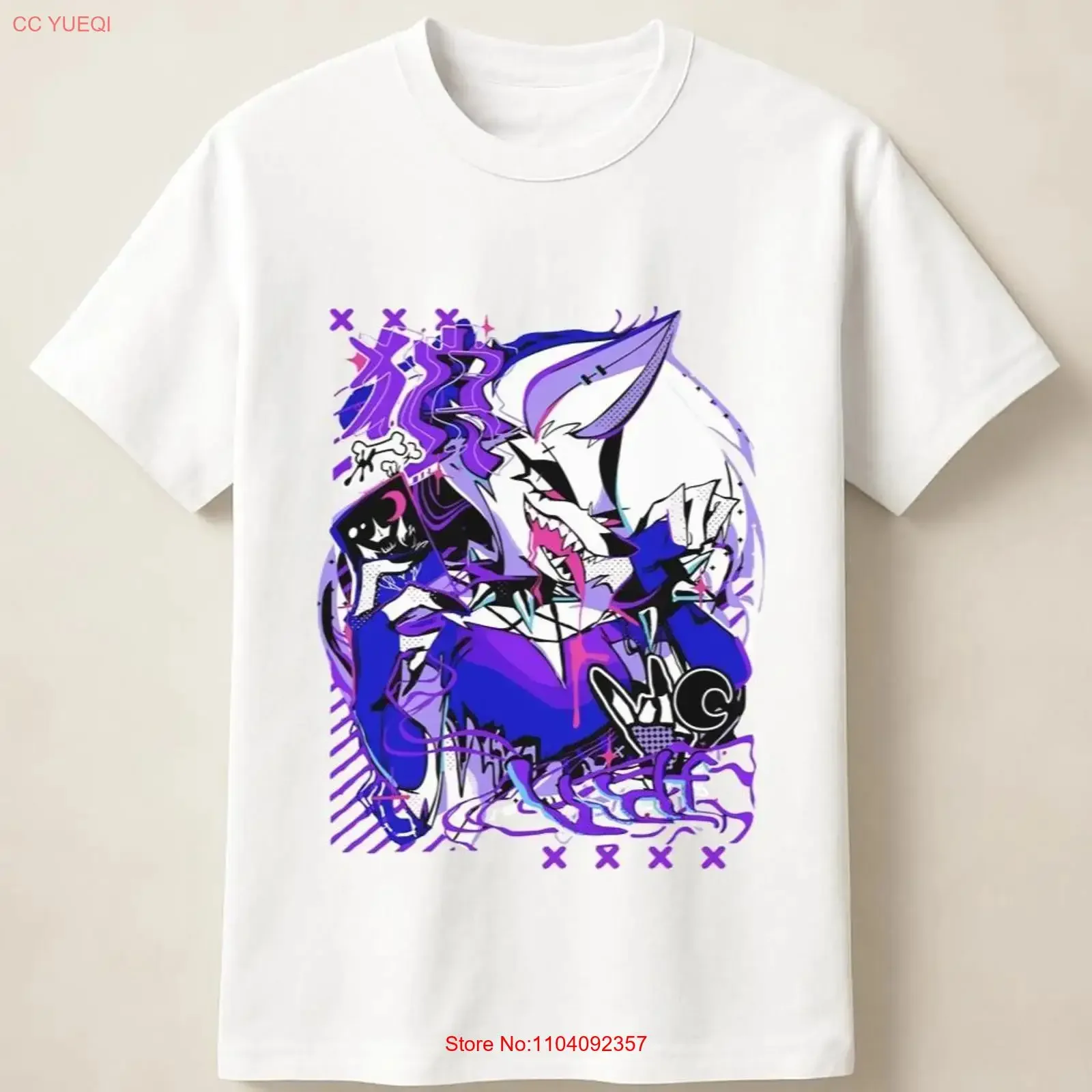 Purple Anime Wolf in Graffiti Poster Screaming Art Style T Shirt vintage Washed Stretched fashion Soft Top For Everyday Wear