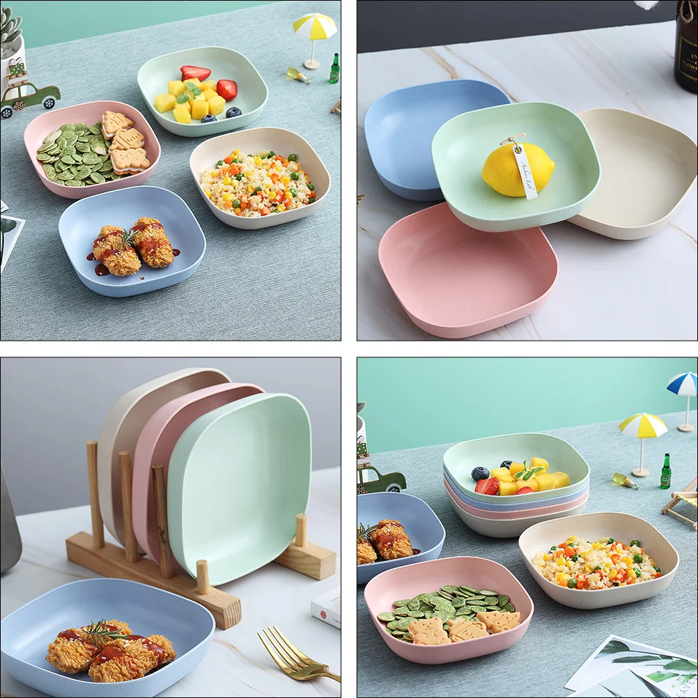 

4 Pcs Dinner Bone Dish Bowls Salad Swuare Cute Square Fruit Tray Serving