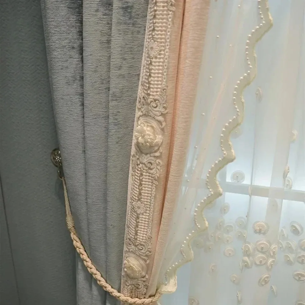 Spliced Chenille Relief Embroidery Luxury Thermal Insulated Blackout Noise Reducing Privacy Curtains for Living Dining Bedroom