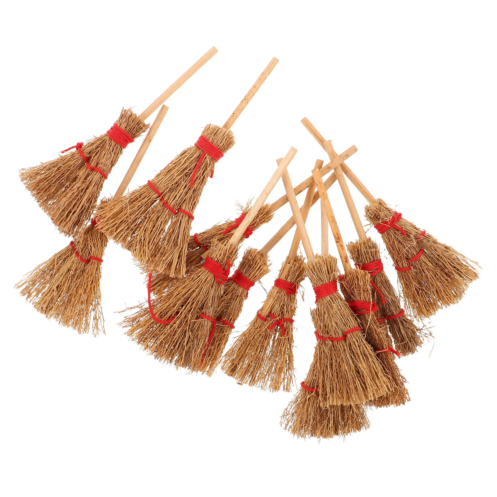 

12pcs Miniature Dollhouse Brooms Craft Decoration Miniature Witch Brooms Decoration Dollhouse Mini Scenery Accessory Beige