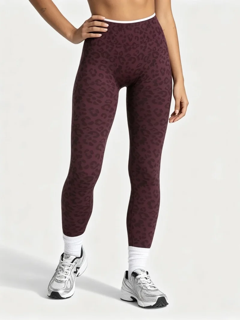 Women Sculpt Scrunch Butt Lifting Leggings Contrast Leopard Print Yoga Pants Push Up Booty Gym Sports Workout Fitness Legging