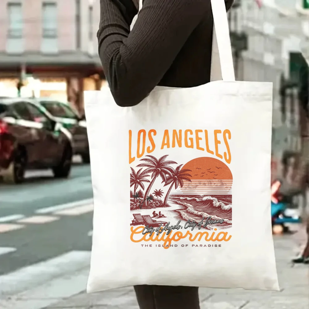 Bolsa de Lona com Estampa Floripa Summer Paradise, Bolsa de Ombro Feminina, Bolsa de Praia Tropical para Férias
