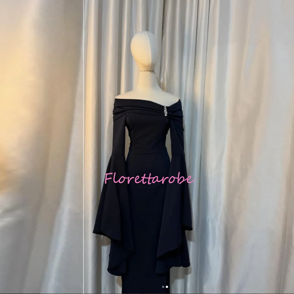 Customized Elegant Off Shoulder Mother of the Bride Dresses Women's Column Wedding Guest Gown  Long Sleeves Sheath