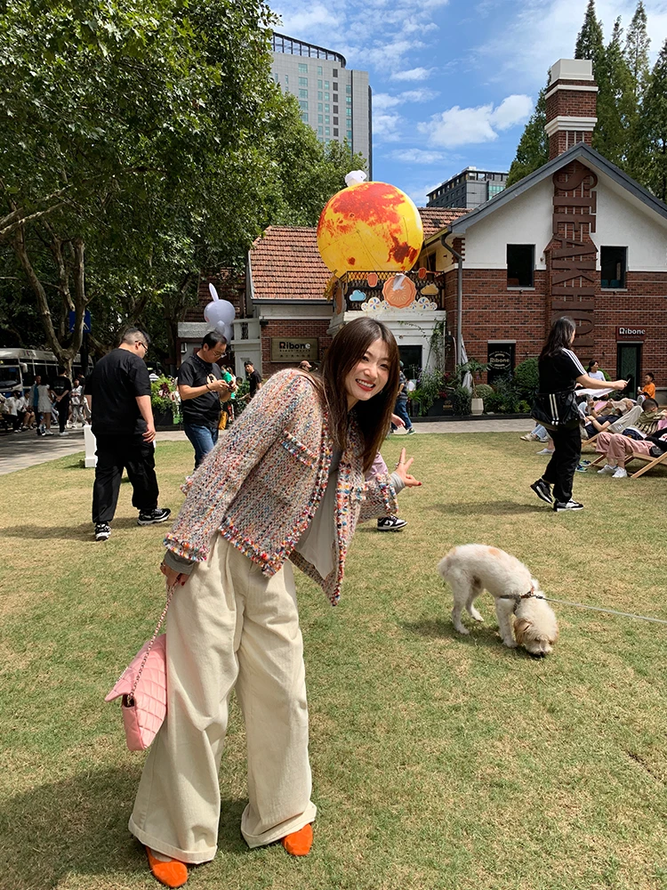 2024 가을 겨울 울 코트 여성용 스몰 프래그런스 스타일 패션 아우터웨어 한국 버전 하이 웨이스트 타입 버튼 디테일