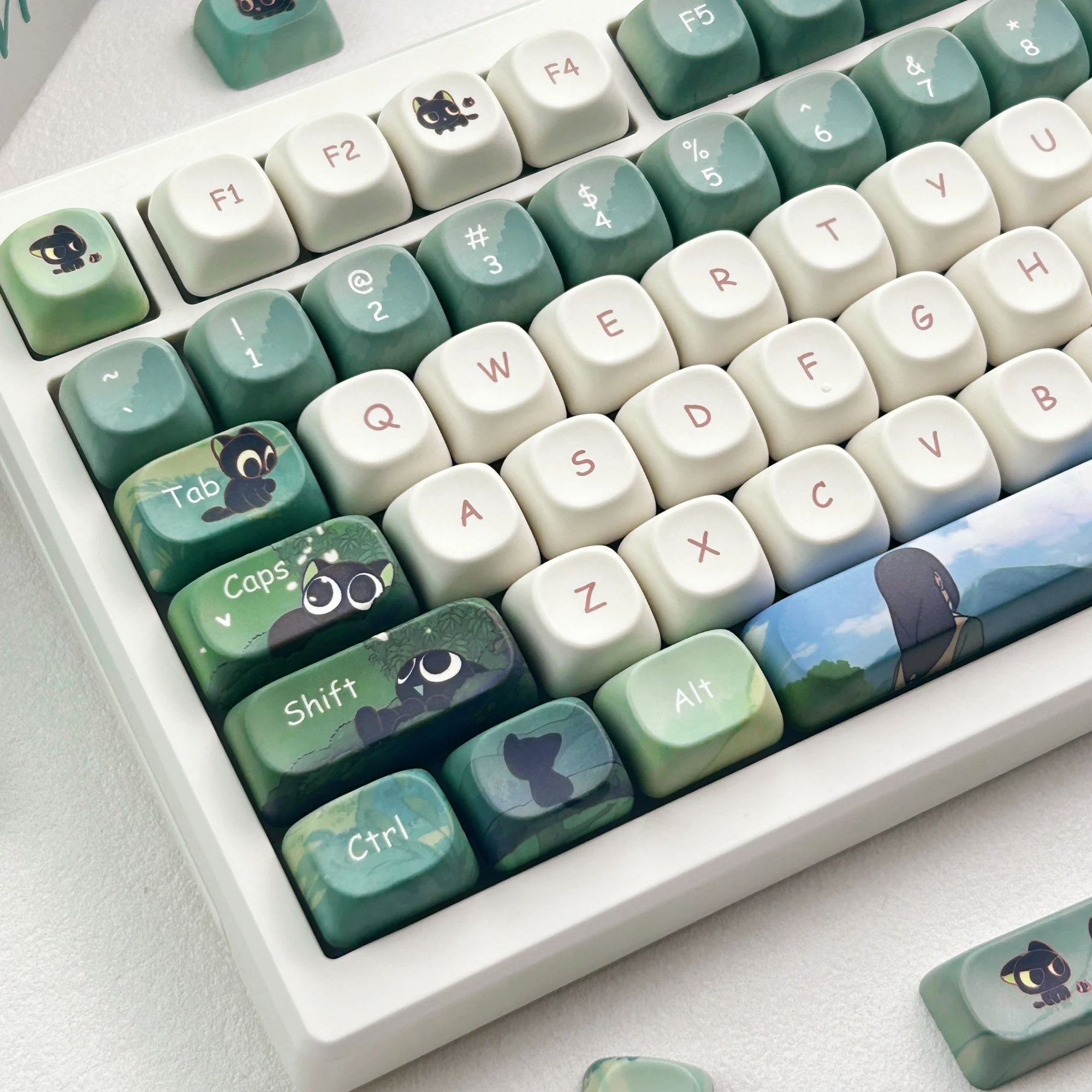 MAIMOOO Cute Little Black Cat Russian Korean Keycaps MOA Profile PBT Custom Cartoon Anime Luo Xiaohei Mechanical Keyboard Keycap