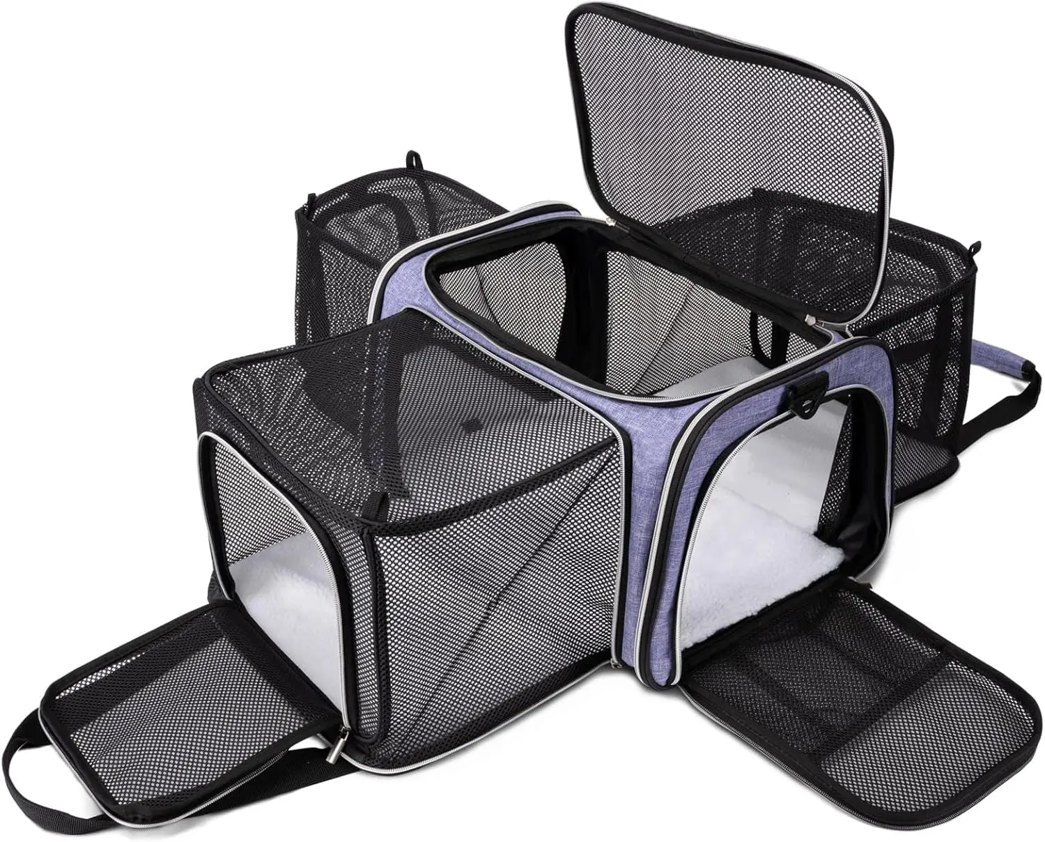 

Soft Side Cat Carrier with 5 Open Sides, Expandable & Foldable Pet Travel Bag with Fleece Pad