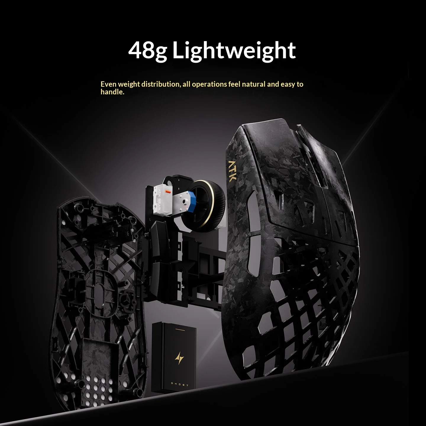 ATK GHOST Mouse Composite Carbon Fibre Wireless Bluetooth Hollow-out Gaming Mouse Paw3950ultra 48g Lightweight 0.163ms PC Gamer