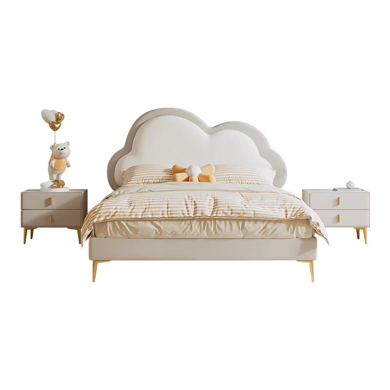 

Ji and Nordic light luxury cloud children's bed solid wood leather simple modern boy single bed girl princess bed