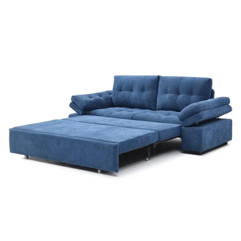 Sofá cama extraíble 3 en 1 con chaise de peluche: sofá cama convertible para sala de estar, disponible en azul y 2 más colores