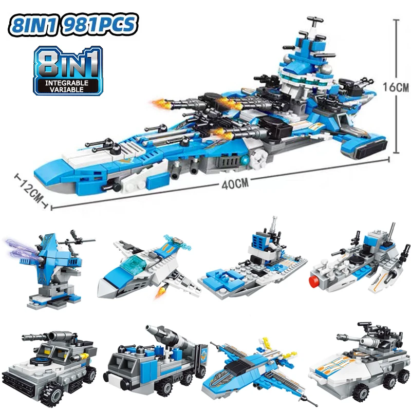 

8 IN 1 Super Space Battleship Building Block Aircraft Fighter Model WW2 Weapon Soldier Bricks Model Toys For Children Gifts MOC