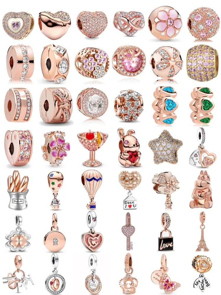 925 الفضة ارتفع الذهب سلسلة أرنب، برج الحديد حبة كليب قلادة مناسبة لسوار أوروبي الأصلي DIY مجوهرات رائعة