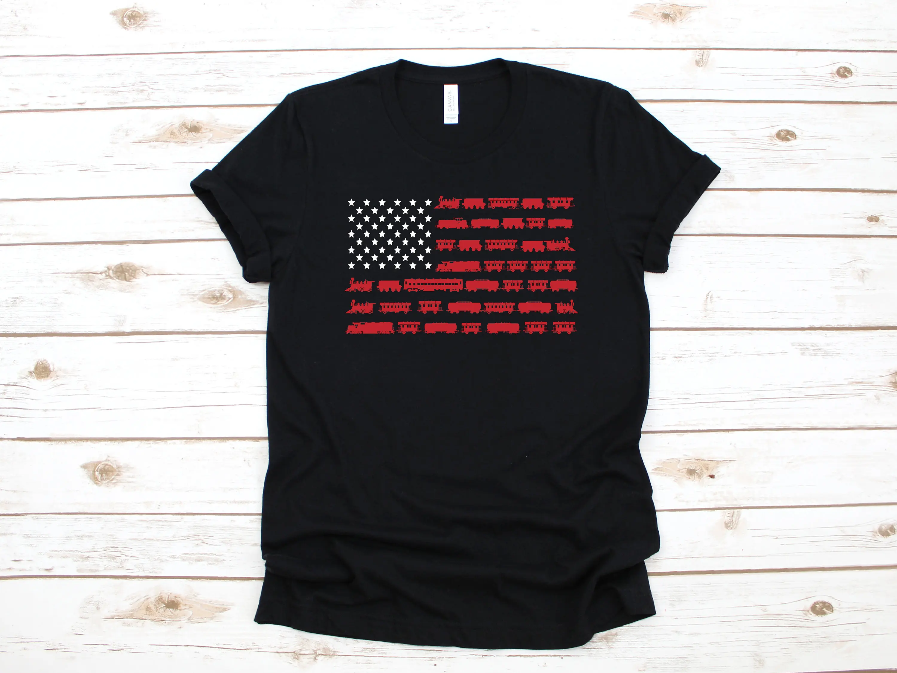 Train American Flag USA Conductor Railroad Locomotive T Shirt SweaT Long Sleeve Child Apparel