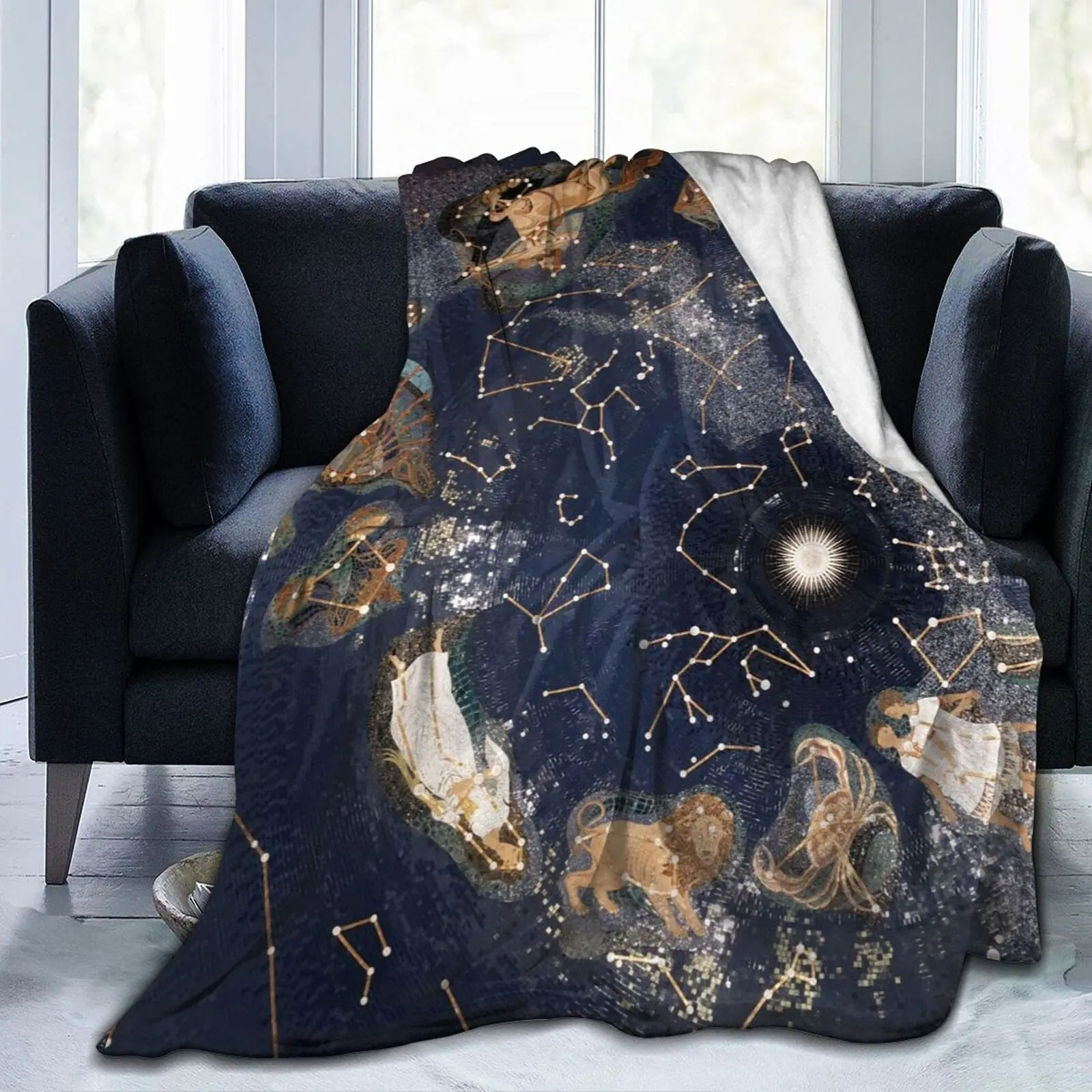 Constellation Throw Blanket Warm Soft 12 Horoscope Astrology Blankets Cosmic Moon Star Theme Adults Kids Bedroom Decor Blankets