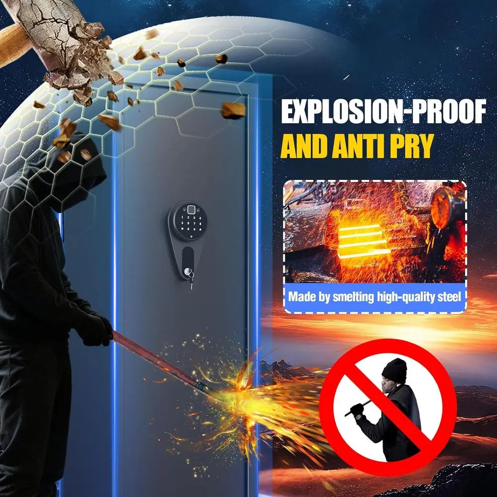 Biometric Fingerprint Lock Gun Safe for Rifles and Pistols - Fireproof, No Assembly Needed, with Removable Shelves and Alarm Sys