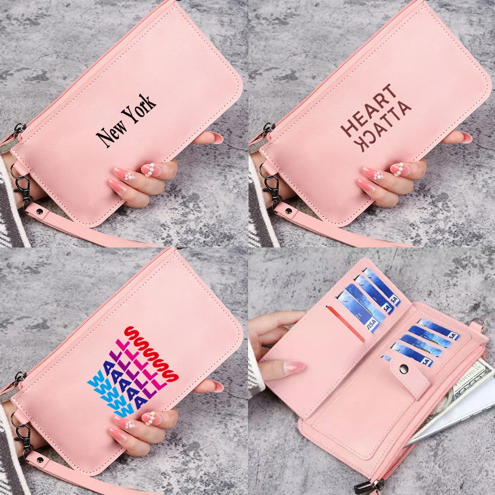 Women Long Wallets Phone Clutch Bag ID Card Credit Storage Pack Ladies Pu Leather Purse Key Case Walls Print Mobile Phone Bag