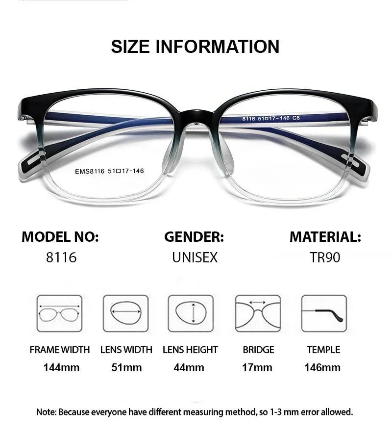 KIZN إطار بصري دائري للمراهقين TR90 مرن خفيف الوزن نظارات طبية بصرية للنساء متدرجة سوداء Gafas