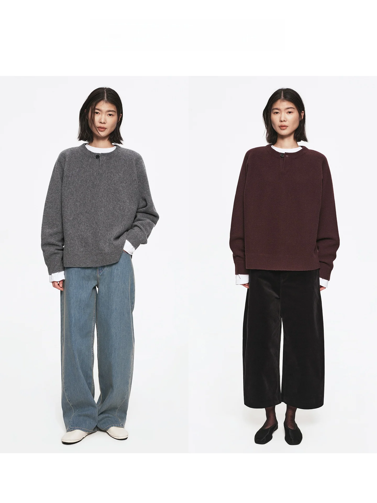 

Jaja Holiday Australian Wool Retro mat Strong Fce Sensation Baseball Collar Sweater Women's Loose Fit Long Sve K...