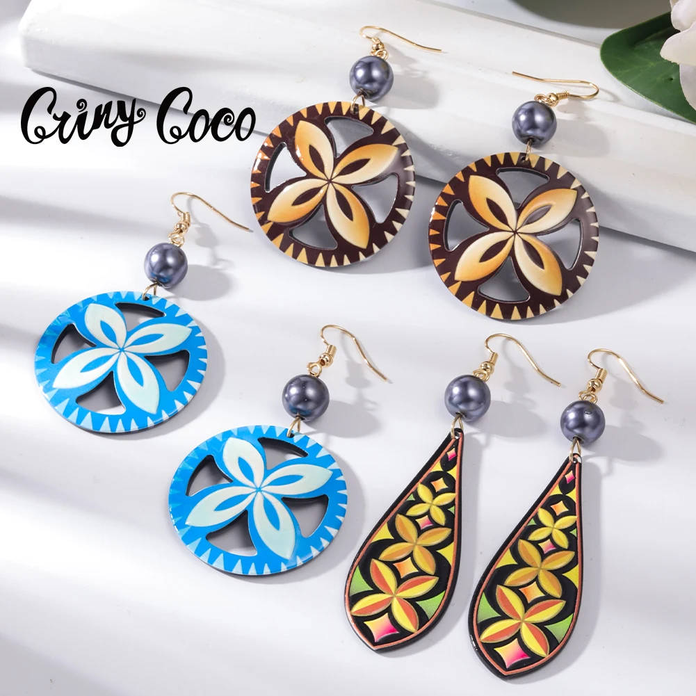 Cring Coco Acrylic Dangle Earrings 2022 Trend Hawaiian Unusual Wholesale Polynesian Purple Geometric Designer Earings for Women