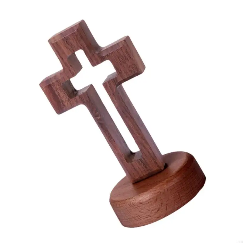 G8TB Massivholz Easters Crucifix Tabletop Display Kirche Altar Mittelstücke hohl Walnussstehendkreuze mit magnetischer Basis
