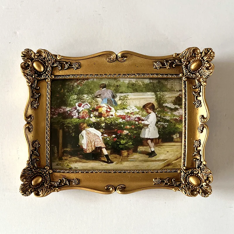 

VintageFrench American Style Gold Retro Picture Frame Decorative Painting Resin Rectangular European Background Wall Decoration