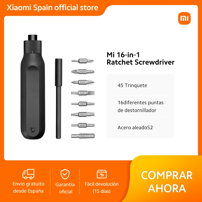 Official |Mi 16-in-1 Ratchet Screwdriver｜45 Trinquete ｜16diferentes puntas de destornillador｜ Acero aleadoS2