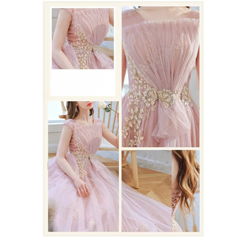 Robe de soirée en maille brodée pour femmes, à reflets, à la mode, Slim, élégante, longue, pour Banquet, usage quotidien, rose, nouvelle collection 2026