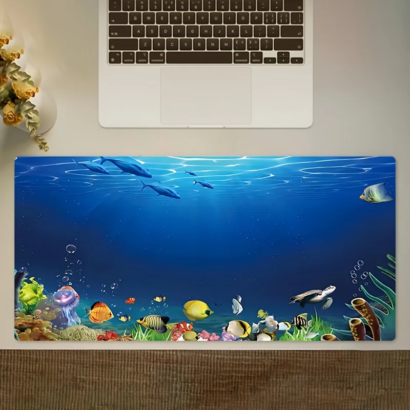 

Large Underwater Sea Life Mouse Pad Natural Rubber Non-Slip Desk Mat Vibrant Fish Coral Office Desk Mat Vibrant Decor Mouse Pad