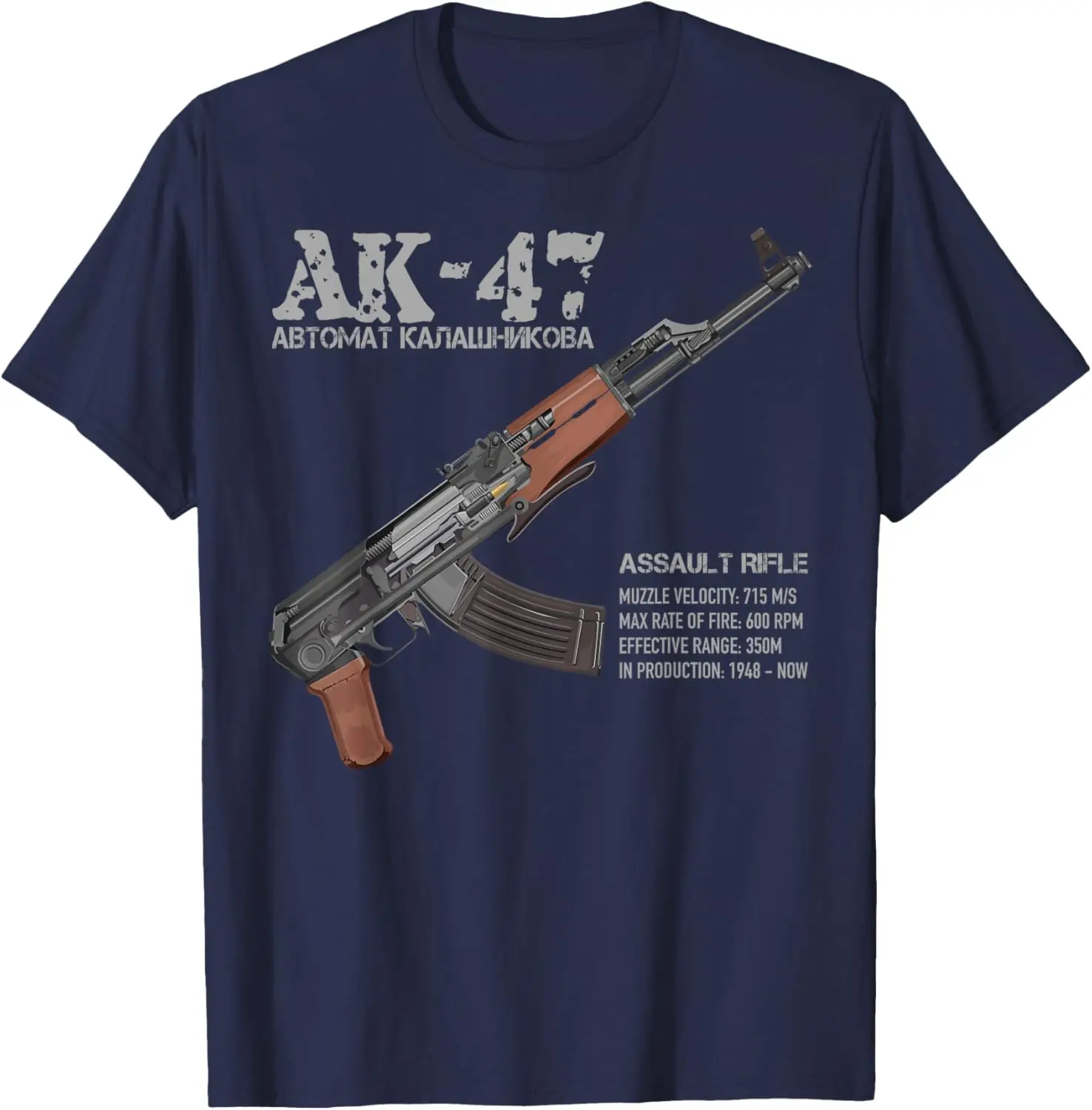 AK-47 Assault Rifle Russian AK Kalashnikov Cutaway Diagram T-Shirt Short Sleeve Casual 100% Cotton T Shirt