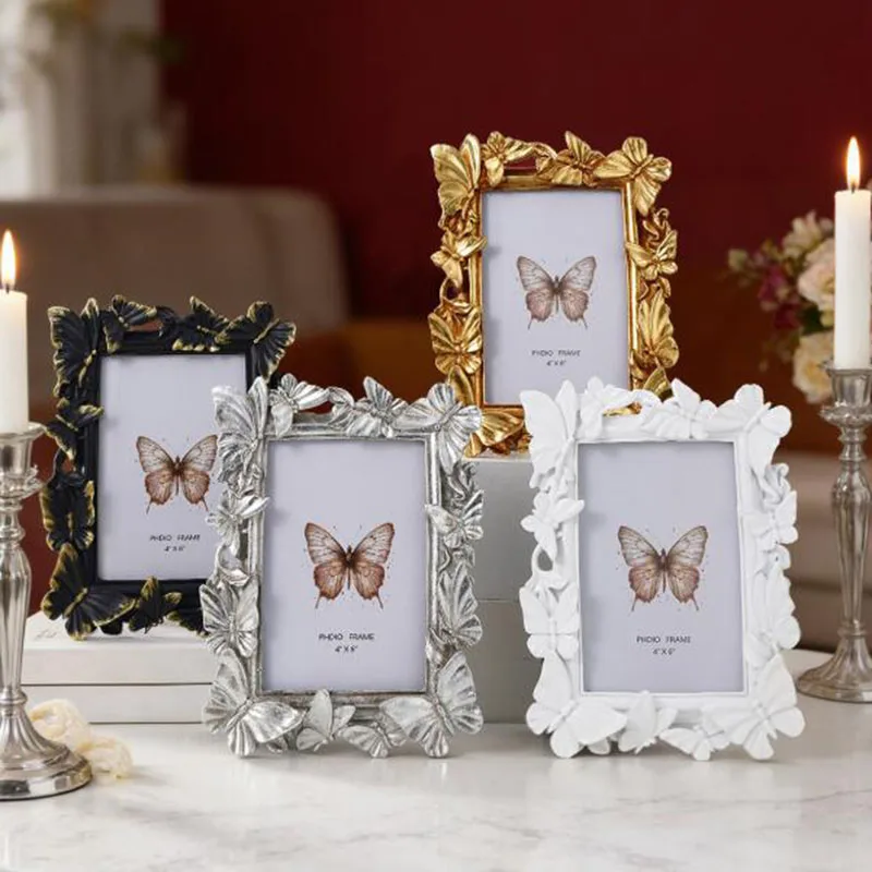 European Style Resin Relief Butterfly Photo Frame Rectangle Shape Picture Frame Display Stand Table Ornaments Home Decor