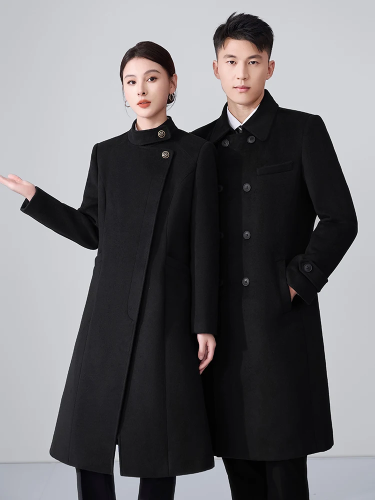 Thickened Woolen Coat 2026 New Winter Men Women Workwear Hotel Front Desk Uniform Cotton Interlined Tailored Coat view 3