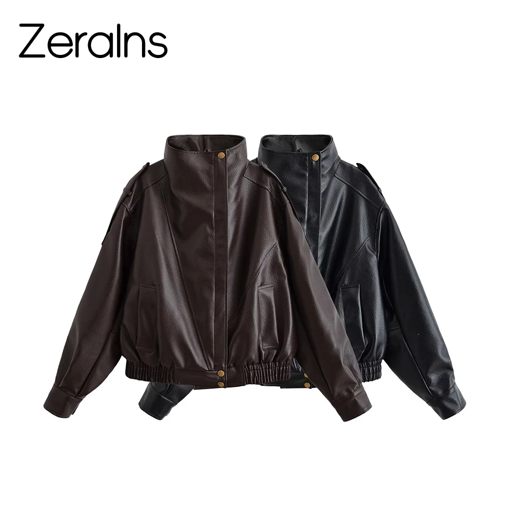 ZERAINS European and American style women's new 2026 fashionable and versatile faux leather pilot jacket jacket