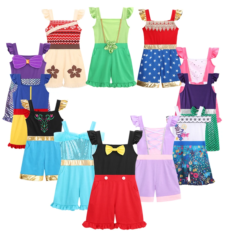 

Kids Baby Girls Strap Cotton Romper Toddler Sling Jumpsuit Princess Style Mermaid Rapunzel Anna Cute Casual Loose Summer Clothes