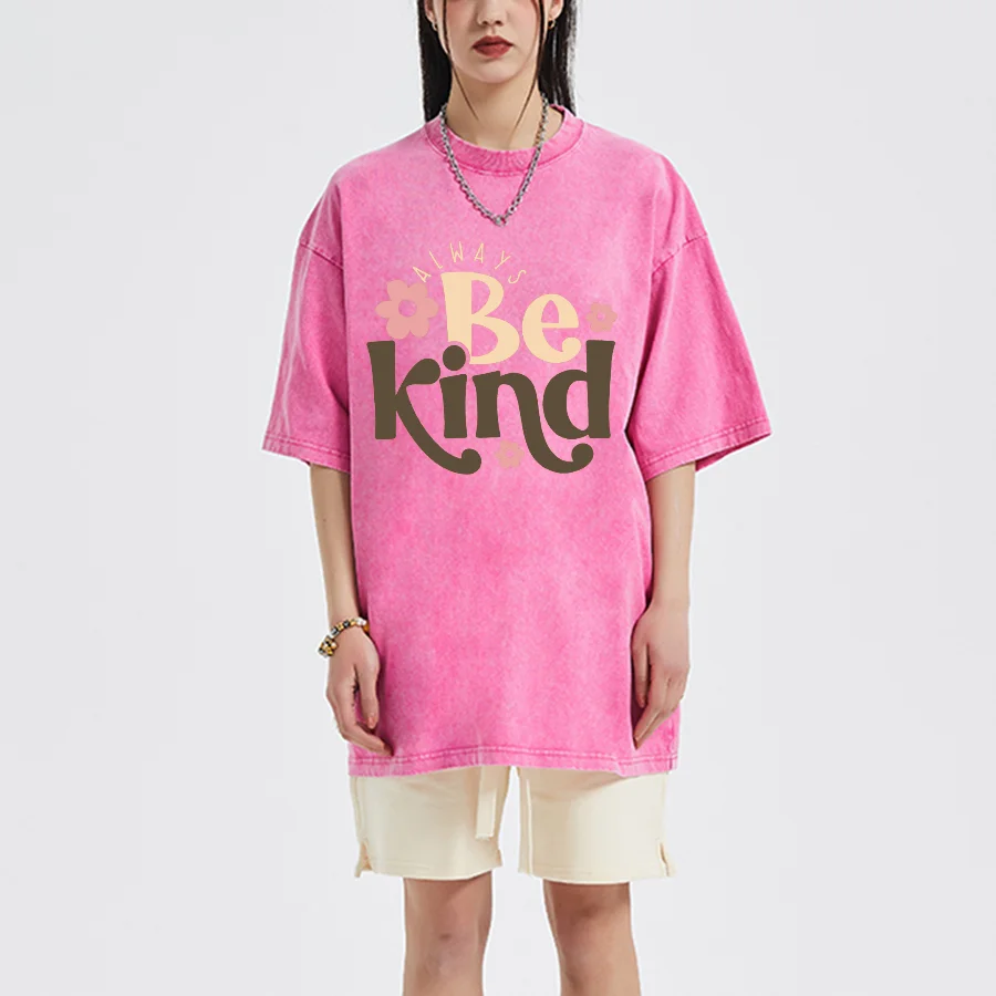 

Be kind Letter Print Women's Cotton T-Shirt Loose Wash Oversized Couple Short Sleeve Unisex Casual Pop Top 2024 Summer Tees