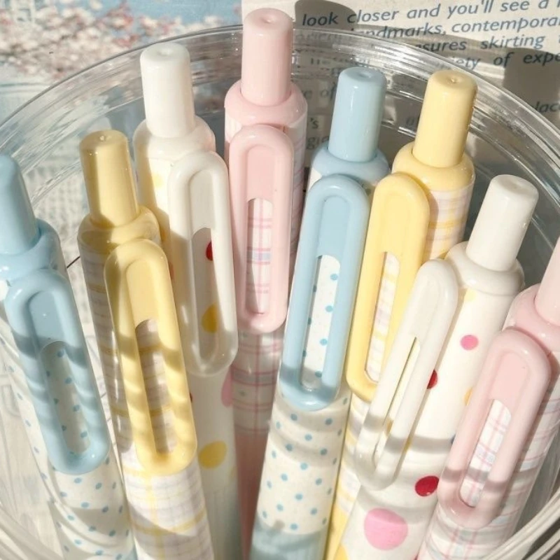 Гелевая ручка Polka Dot Pixel Pudding, выдвижная, 0,5 мм, в стиле Ins Kawaii, с мультяшным дизайном, быстросохнущие черные чернила, для экзаменов, для студентов
