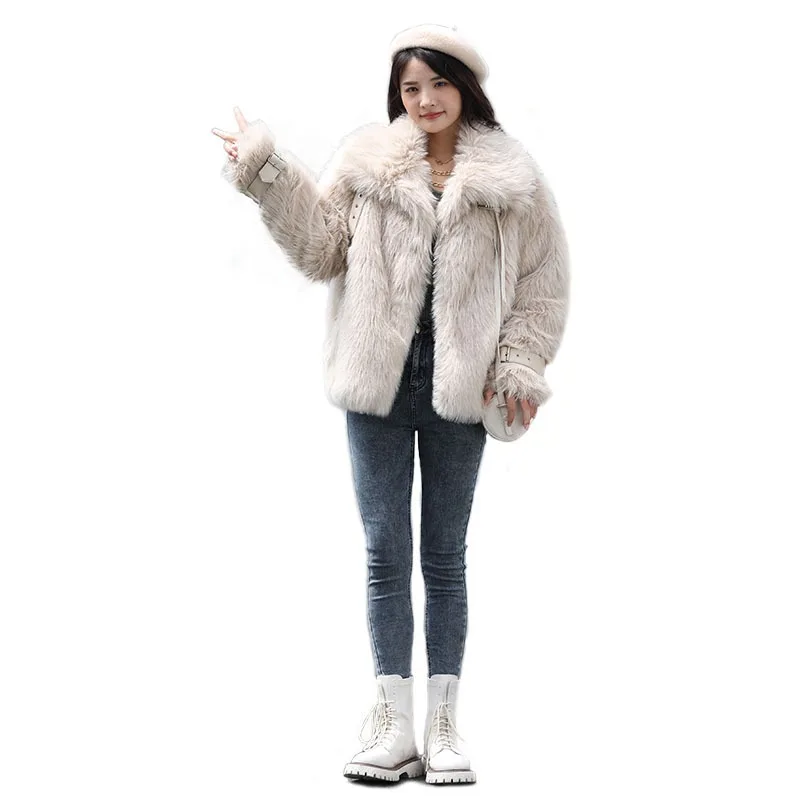 2023 Autumn Winter New Women Hair Fashion Temperament Commuter Leisure Warm Loose Thick Short-length Imitation Fox Fur Coat