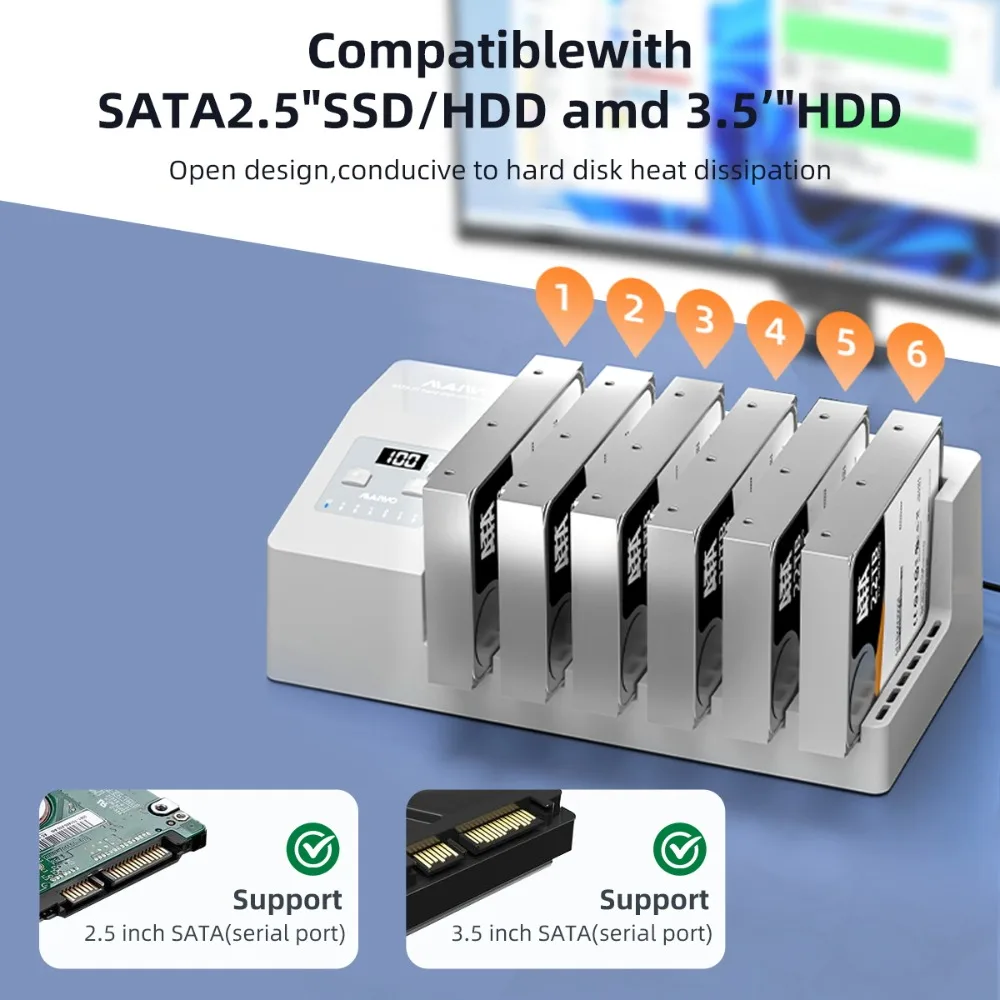 Док-станция для жестких дисков MAIWO 6 Bay SATA3 HDD 2,5/3,5 дюйма HDD SSD USB 3,0