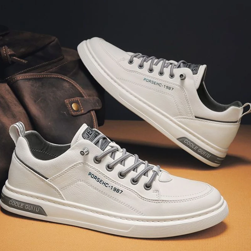 2025 Men's Spring New Breathable White Shoes Men Trendy Versatile Cloth Shoes Sports Board Shoes Men's Casual Leather Sneakers