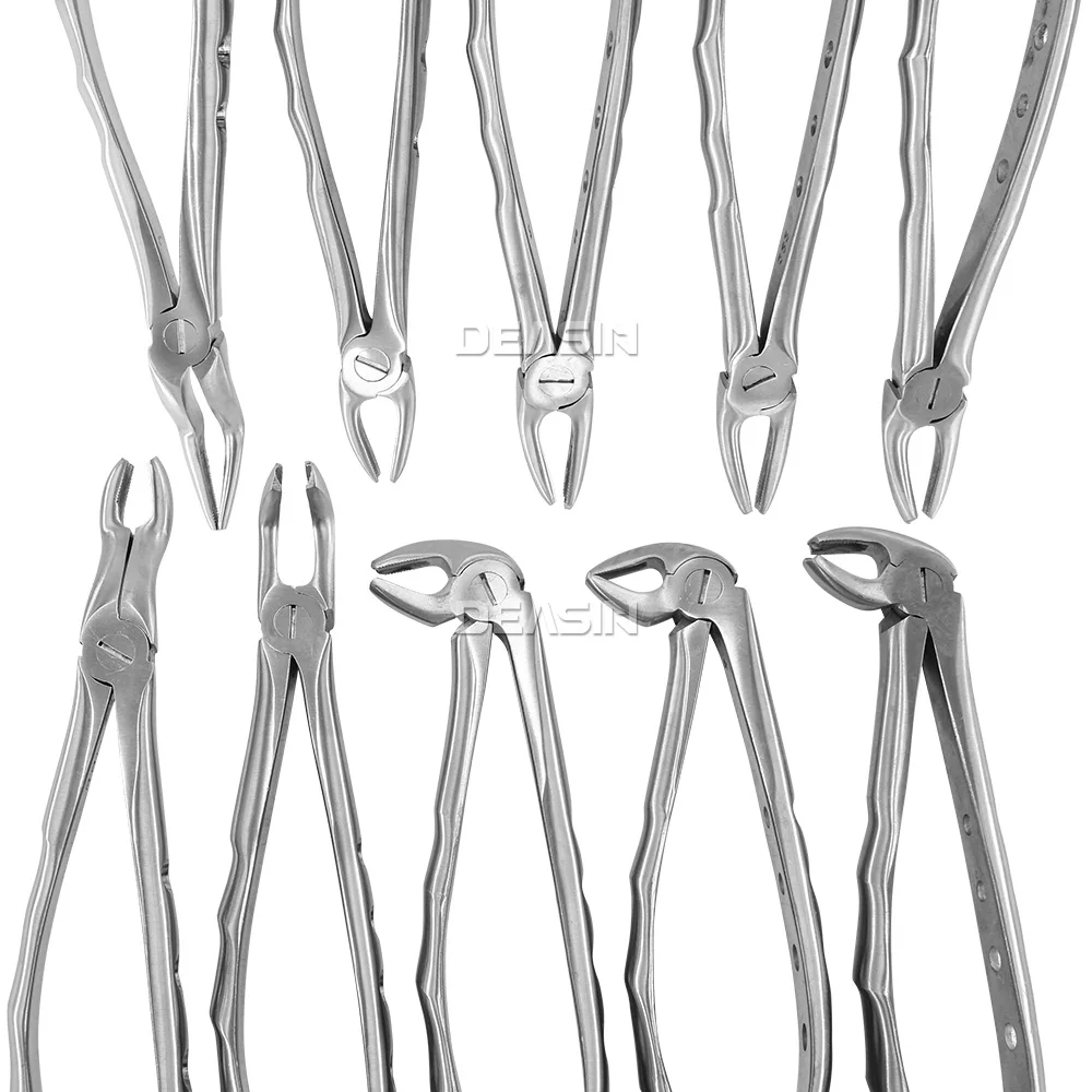 10pcs /set Dental adult extraction forceps for normal & wisdom teeth complete set universal tungsten steel oral instruments