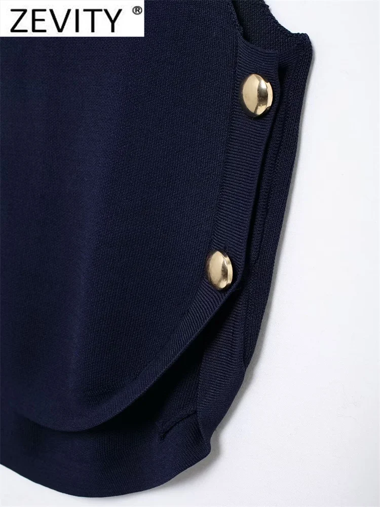 Zevity 여성 패션 O넥 민소매 사이드 버튼 뜨게 조끼 스웨터, 여성 시크 조끼 풀오버 상의, SW7161